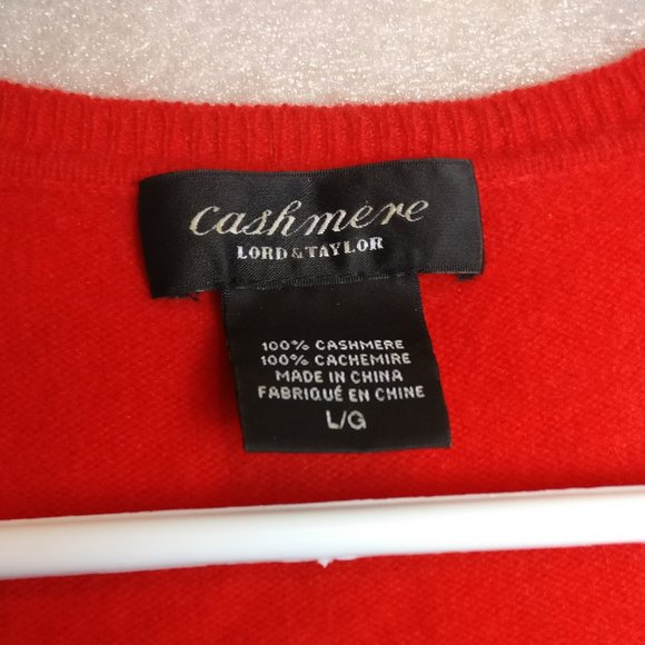 RED V-NECK PURE CASHMERE LONGSLEEVE SWEATER L with measurement - Picture 4 of 6